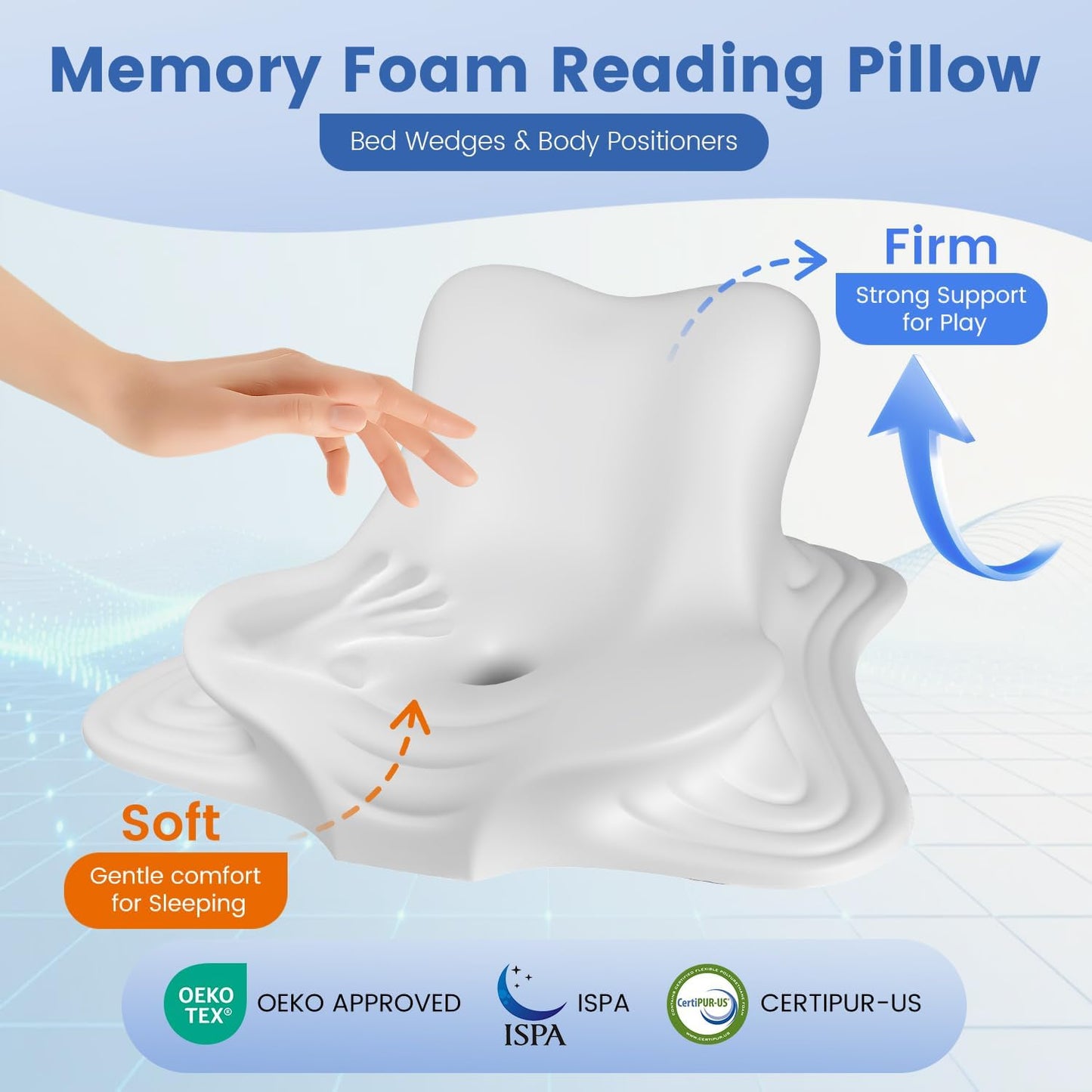 Melhany Memory Foam Wedge Reading Pillow with Cooling Ice Silk Cover, Dual-Usage Bed Rest Support Pillow