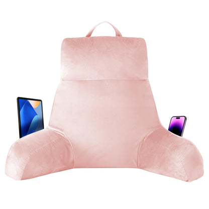 Melhany 18-Inch Shredded Memory Foam Reading Pillow with Arms, Velvet Bed Rest Back Support Pillow with Side Pocket