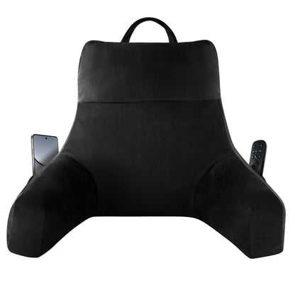 Melhany 18-Inch Shredded Memory Foam Reading Pillow with Arms, Velvet Bed Rest Back Support Pillow with Side Pocket