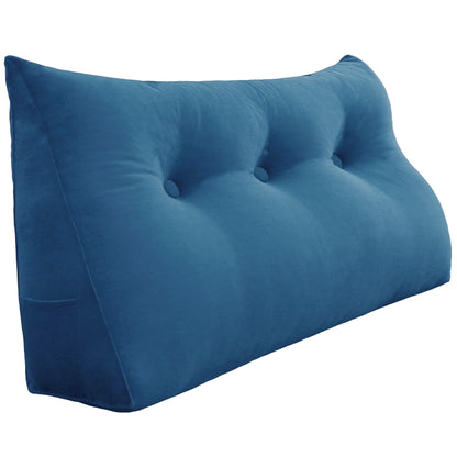 Melhany Queen Size Wedge Headboard Pillow with Side Pockets, Velvet Back Support Reading Pillow with Removable Washable Cover