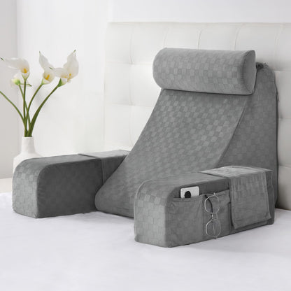 Melhany 19-Inch Wedge Reading Pillow with Removable Arms, Bed Rest Back Support Pillow with Side Pockets