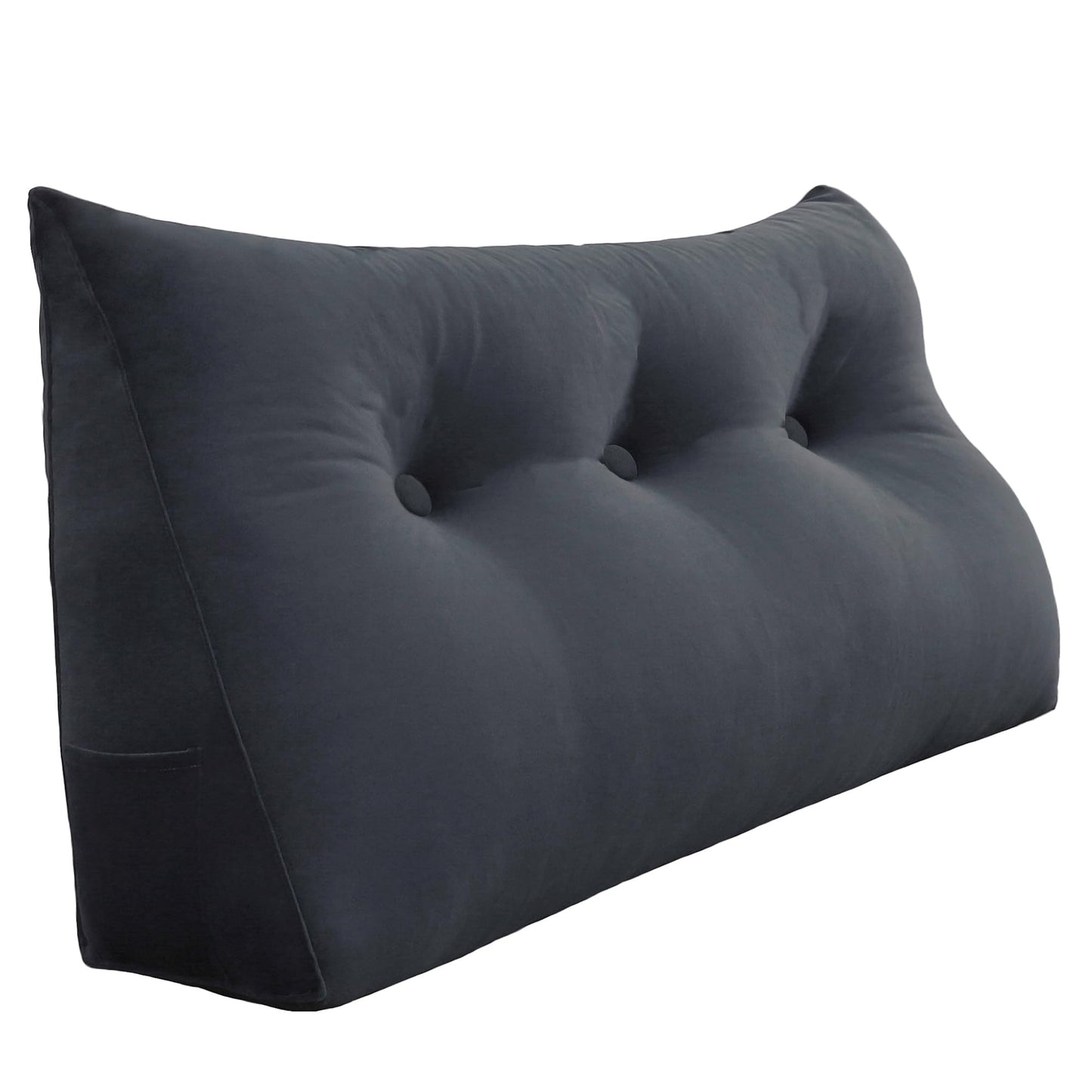 Melhany Queen Size Wedge Headboard Pillow with Side Pockets, Velvet Back Support Reading Pillow with Removable Washable Cover