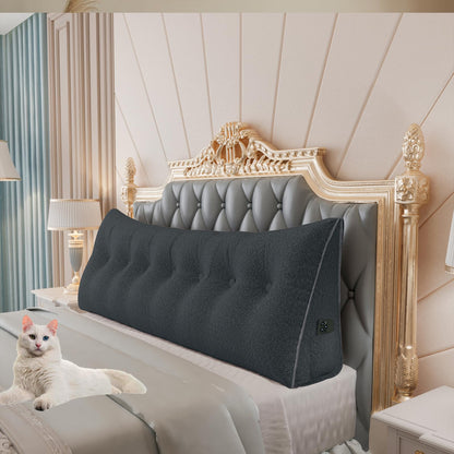 Melhany Queen Size Wedge Headboard Pillow with Side Pockets, Velvet Back Support Reading Pillow with Removable Washable Cover