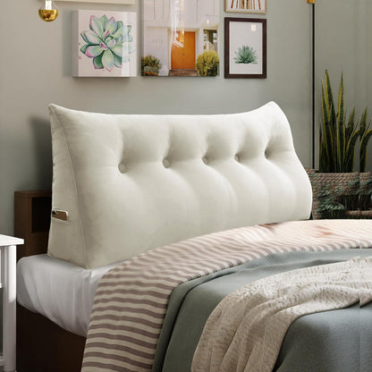 Melhany Queen Size Wedge Headboard Pillow with Side Pockets, Velvet Back Support Reading Pillow with Removable Washable Cover