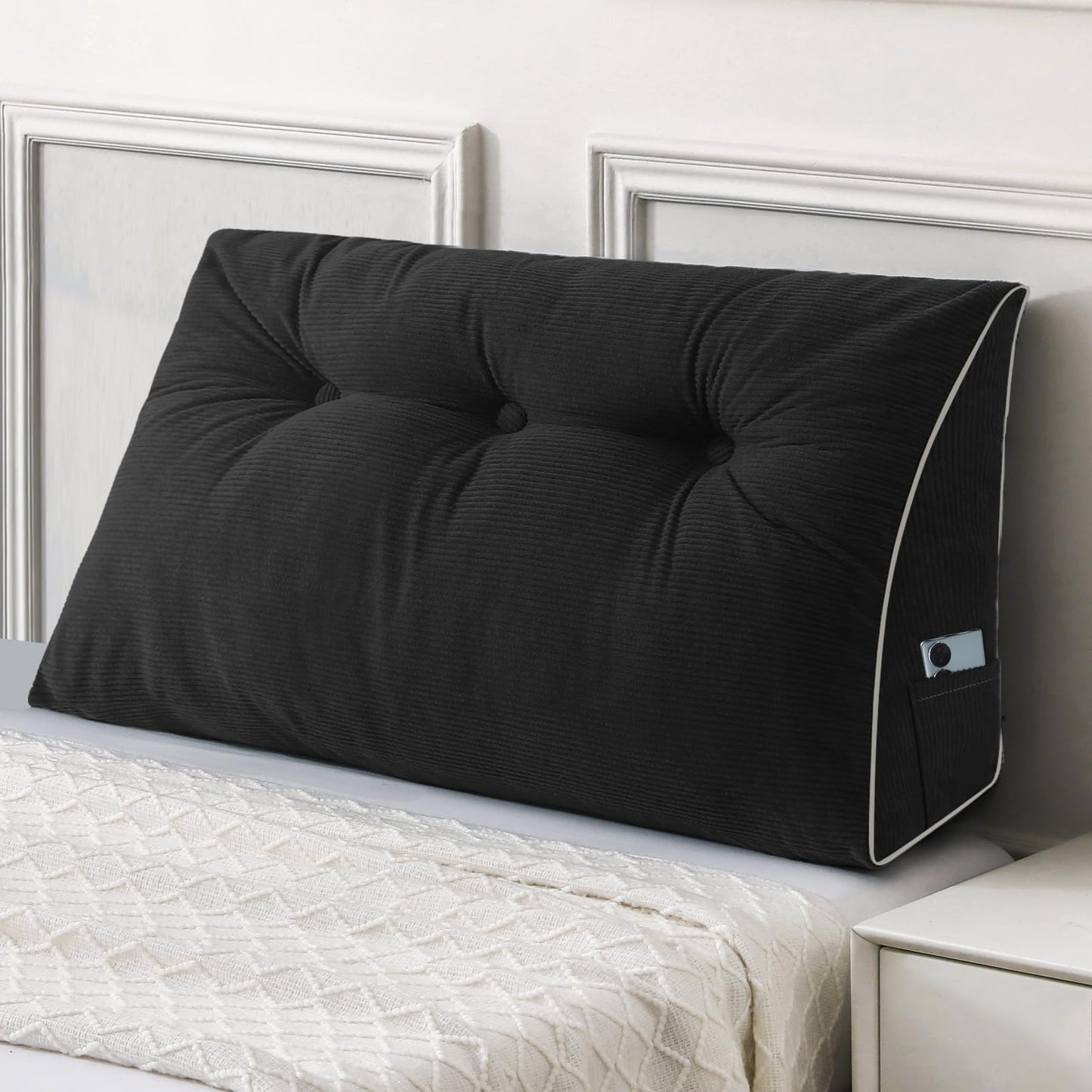 Melhany Queen Size Wedge Headboard Pillow Set with 2 Bolster Pillows, Velvet Back Support Reading Pillow with Removable Washable Cover
