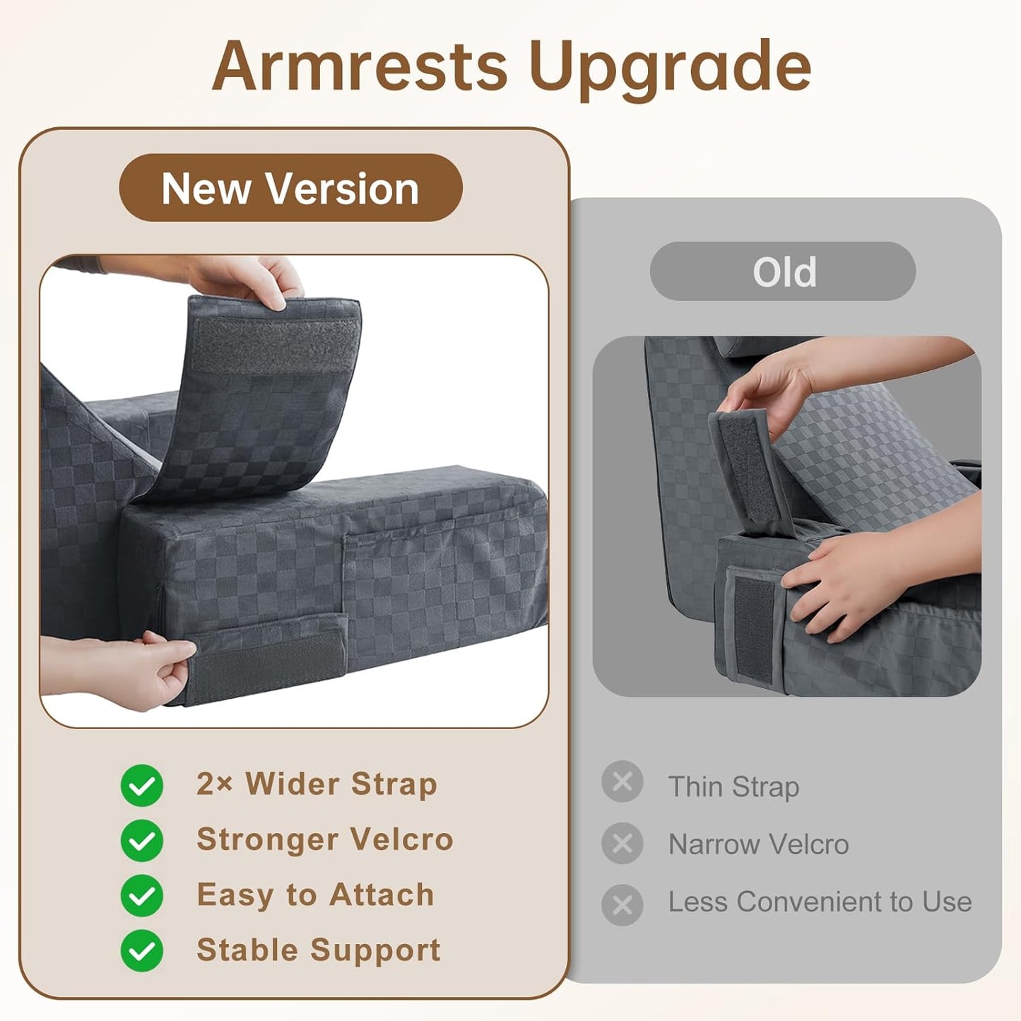 Melhany 19-Inch Wedge Reading Pillow with Removable Arms, Bed Rest Back Support Pillow with Side Pockets