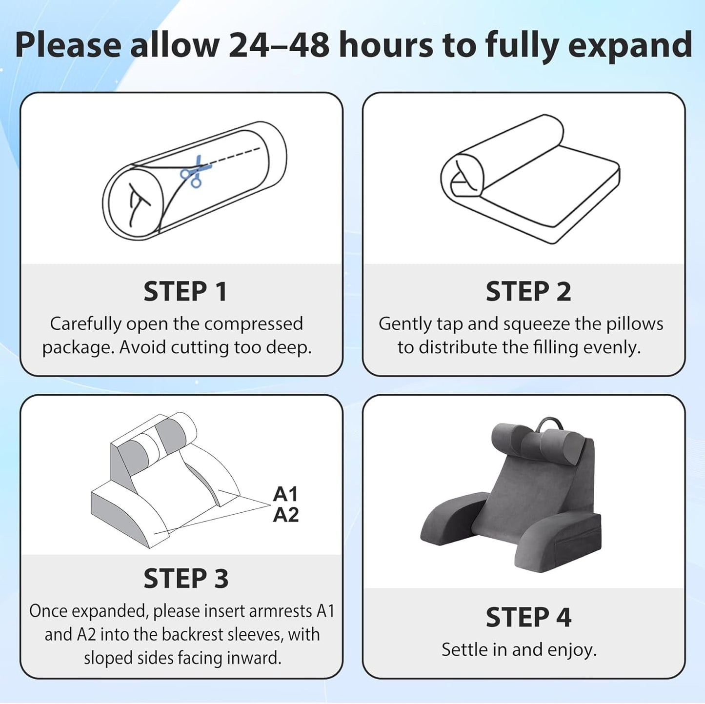 Melhany Medium Foam Reading Pillow with Detachable Arms and Headrest, Bed Rest Back Support Pillow with Side Pockets
