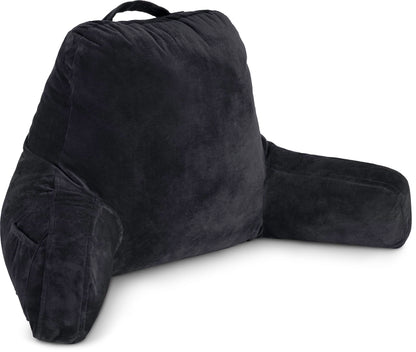 Melhany XX-Large Reading Pillow with Arms and Neck Roll, Shredded Memory Foam Bed Rest Pillow with Removable Cover and Side Pockets, Grey