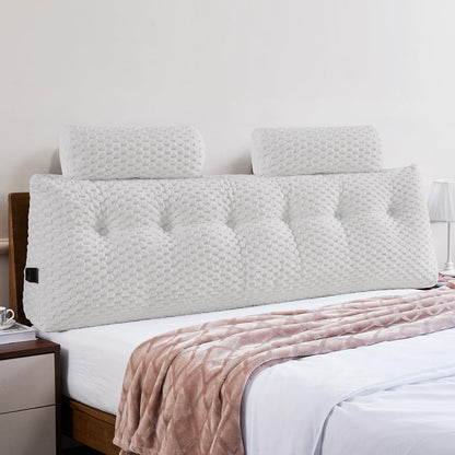 Melhany Queen Size Wedge Headboard Pillow Set with 2 Roll Pillows, Velvet Back Support Reading Pillow with Removable Washable Cover