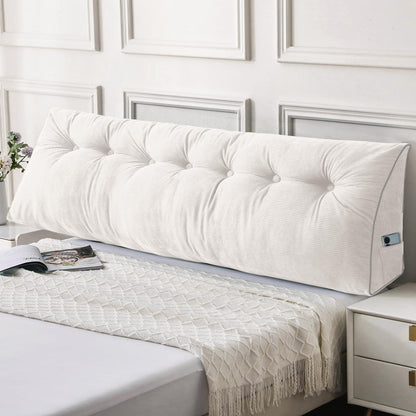 Melhany Queen Size Wedge Headboard Pillow Set with 2 Bolster Pillows, Velvet Back Support Reading Pillow with Removable Washable Cover