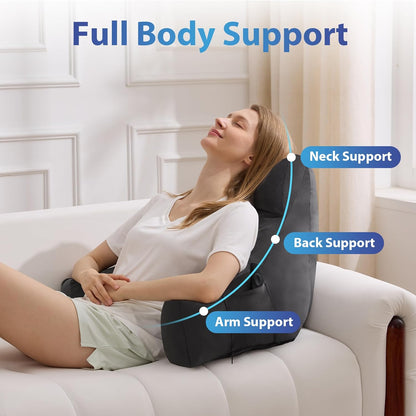 Melhany 18-Inch Shredded Memory Foam Reading Pillow with Arms, Velvet Bed Rest Back Support Pillow with Side Pocket
