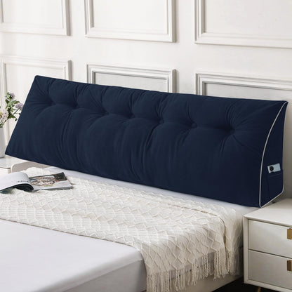 Melhany Queen Size Wedge Headboard Pillow Set with 2 Bolster Pillows, Velvet Back Support Reading Pillow with Removable Washable Cover