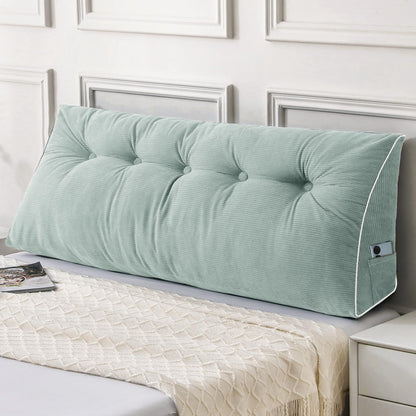 Melhany Queen Size Wedge Headboard Pillow Set with 2 Bolster Pillows, Velvet Back Support Reading Pillow with Removable Washable Cover
