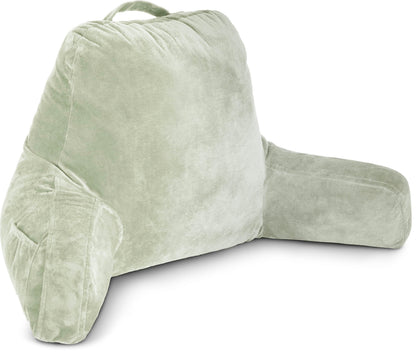 Melhany XX-Large Reading Pillow with Arms and Neck Roll, Shredded Memory Foam Bed Rest Pillow with Removable Cover and Side Pockets, Grey