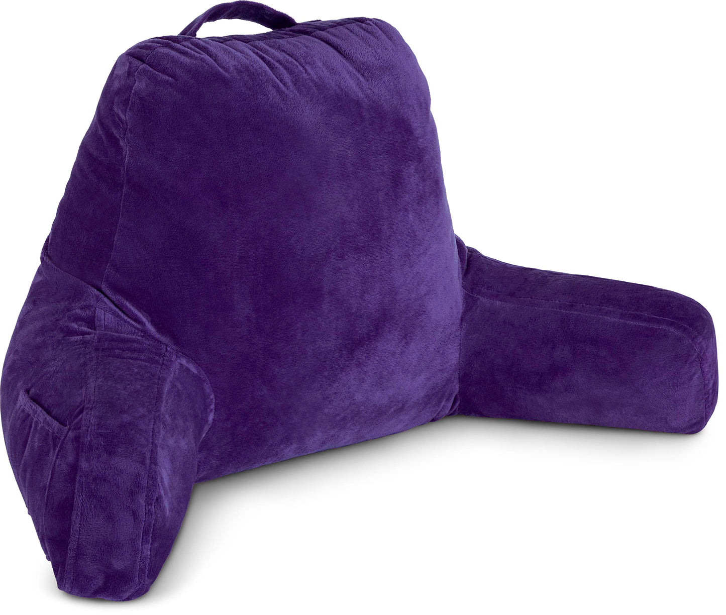 Melhany XX-Large Reading Pillow with Arms and Neck Roll, Shredded Memory Foam Bed Rest Pillow with Removable Cover and Side Pockets, Grey