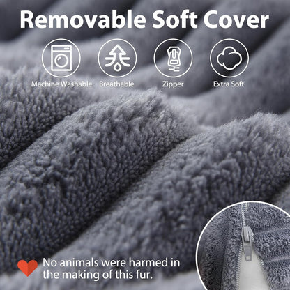 Melhany 60-Degree Wedge Reading Pillow with Faux Fur Cover, Side Pockets and Portable Handle, XL Bed Rest Back Support Pillow
