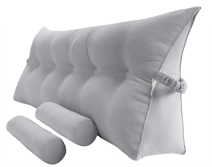 Melhany Queen Size Velvet Headboard Wedge Pillow Set with 2 Detachable Neck Rolls and Removable Washable Cover