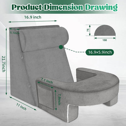 Melhany Adjustable 3-Piece Reading Wedge Pillow Set with Laptop Tray, Modular Bed Rest Support System with Side Pockets