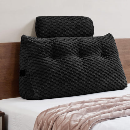 Melhany Queen Size Wedge Headboard Pillow Set with 2 Roll Pillows, Velvet Back Support Reading Pillow with Removable Washable Cover