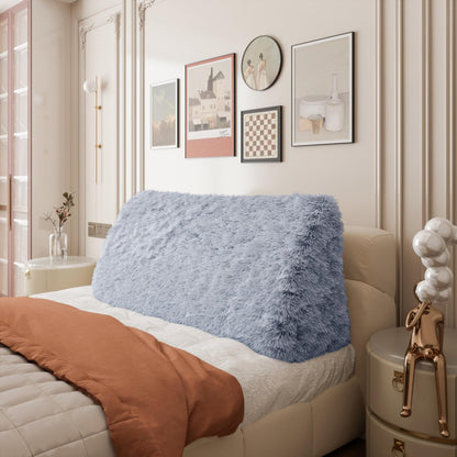 Melhany Queen Size Wedge Headboard Pillow with Side Pockets, Velvet Back Support Reading Pillow with Removable Washable Cover