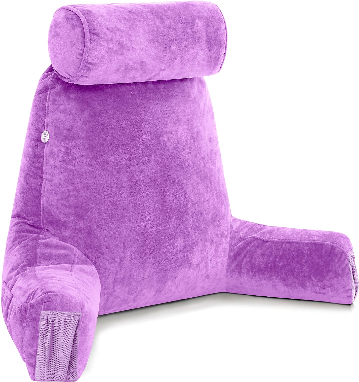Melhany XX-Large Reading Pillow with Arms and Neck Roll, Shredded Memory Foam Bed Rest Pillow with Removable Cover and Side Pockets, Grey
